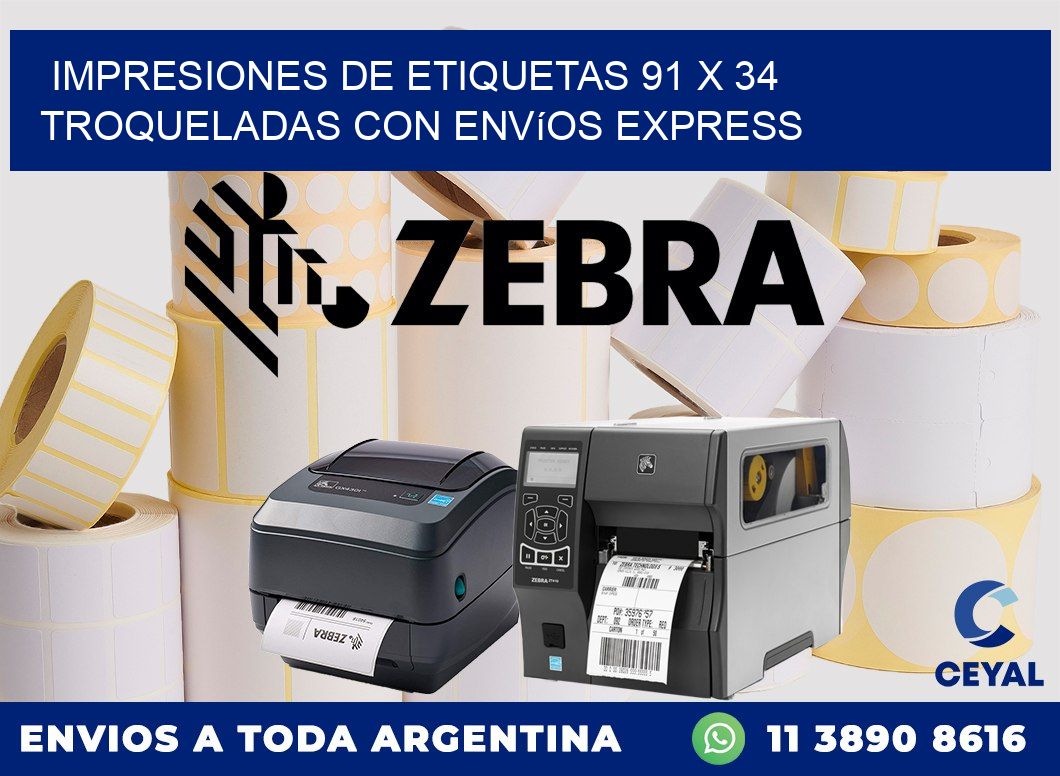 Impresiones de etiquetas 91 x 34 troqueladas con envíos express