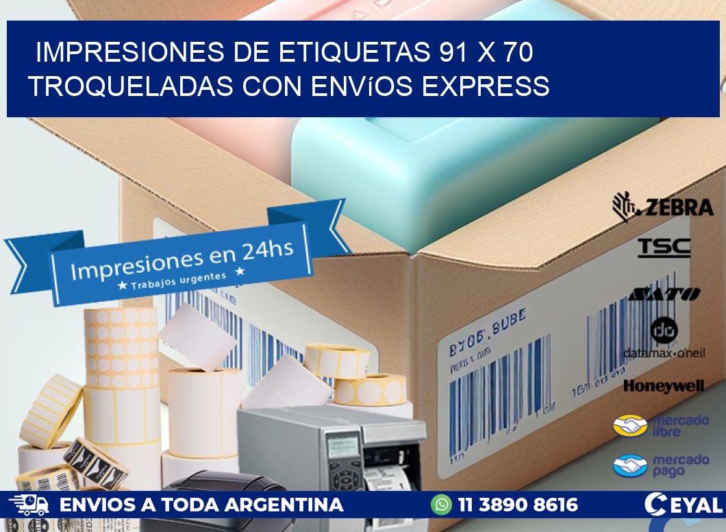Impresiones de etiquetas 91 x 70 troqueladas con envíos express