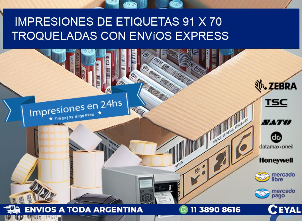 Impresiones de etiquetas 91 x 70 troqueladas con envíos express