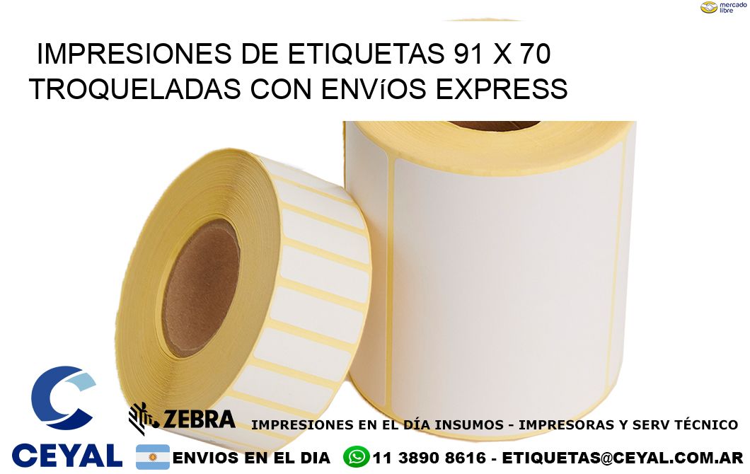 Impresiones de etiquetas 91 x 70 troqueladas con envíos express