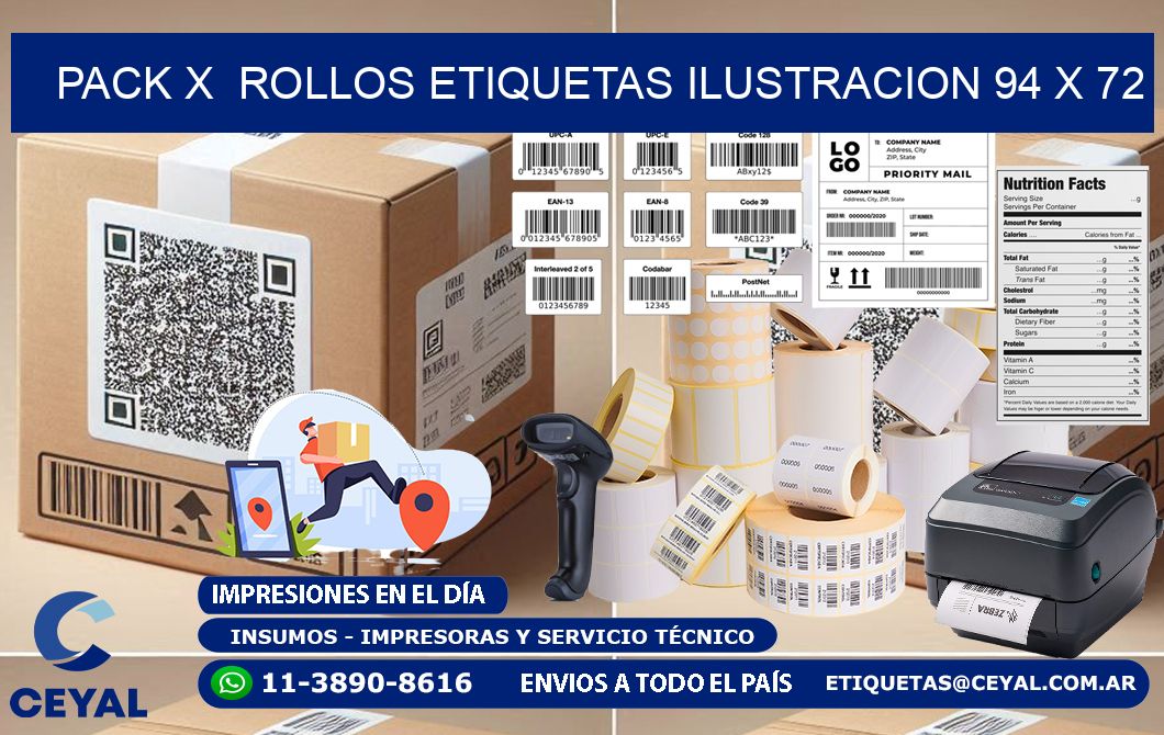 Pack X  Rollos Etiquetas Ilustracion 94 x 72