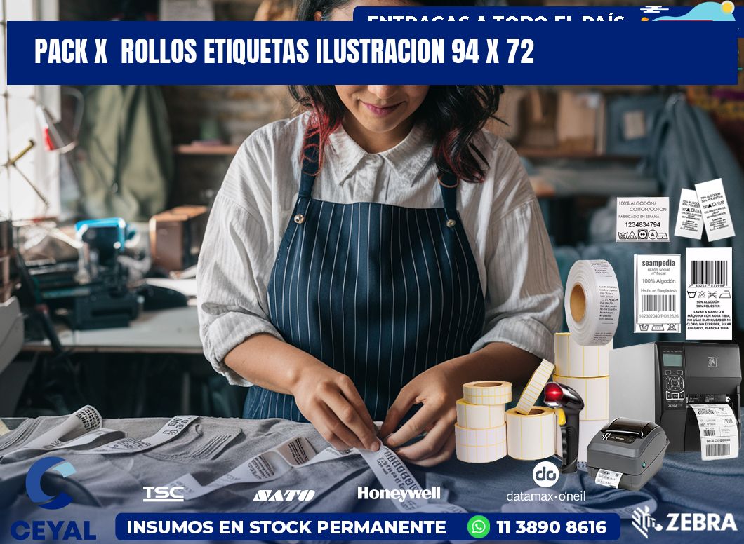 Pack X  Rollos Etiquetas Ilustracion 94 x 72