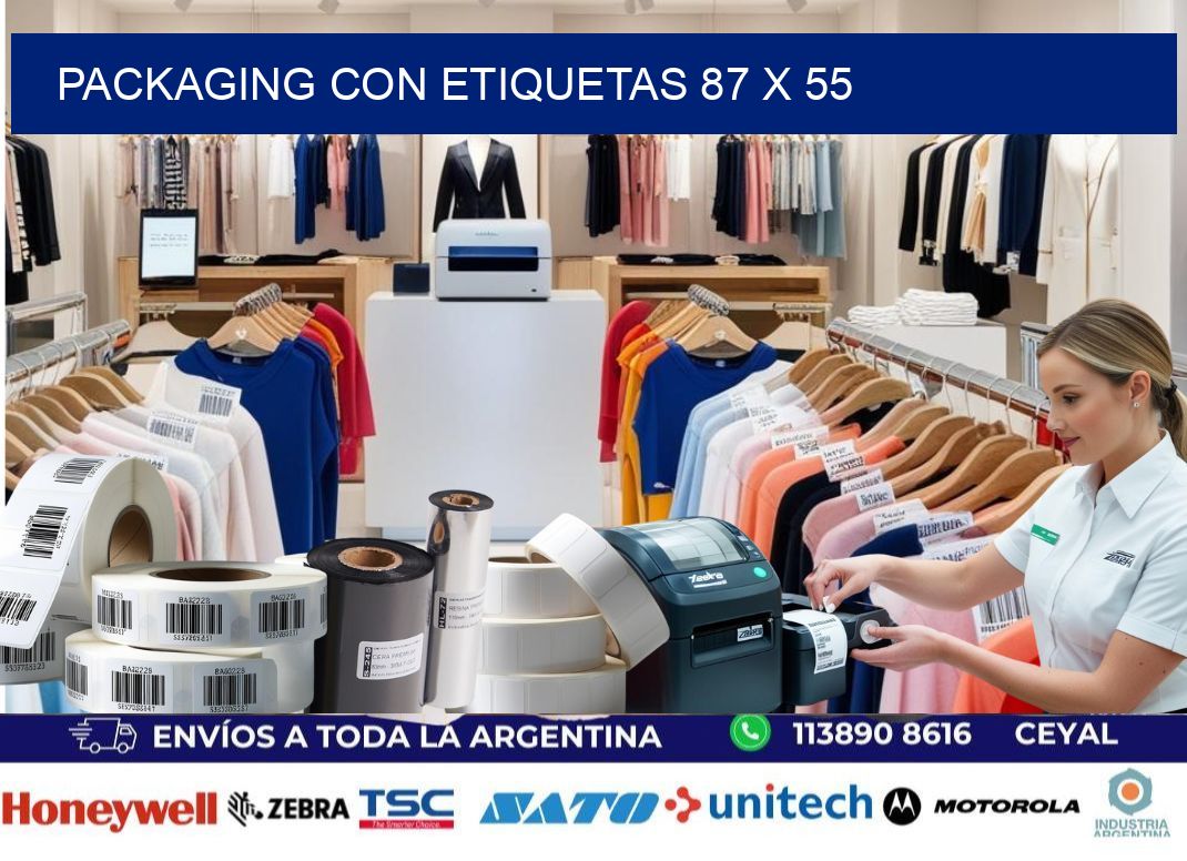 Packaging con etiquetas 87 x 55