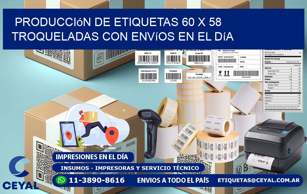 Producción de etiquetas 60 x 58 troqueladas con envíos en el día