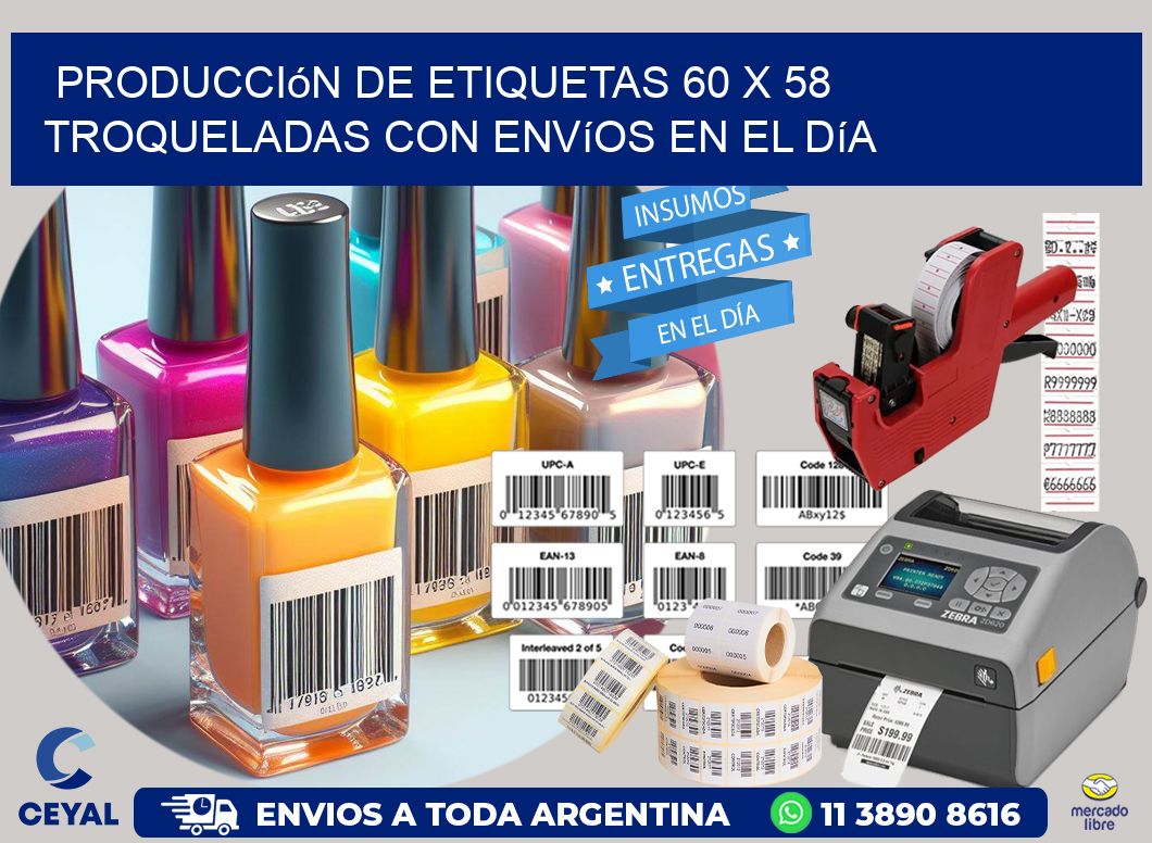 Producción de etiquetas 60 x 58 troqueladas con envíos en el día