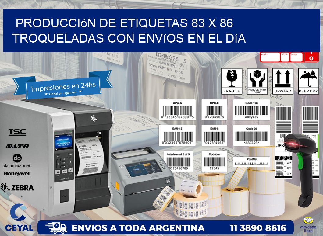 Producción de etiquetas 83 x 86 troqueladas con envíos en el día