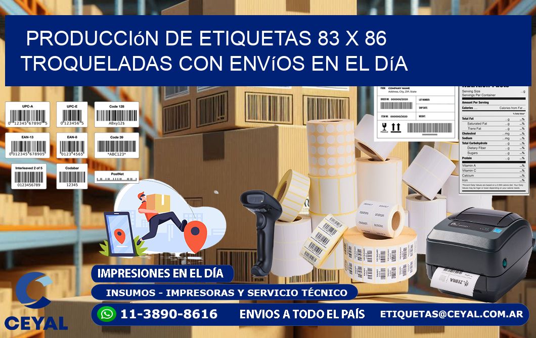 Producción de etiquetas 83 x 86 troqueladas con envíos en el día