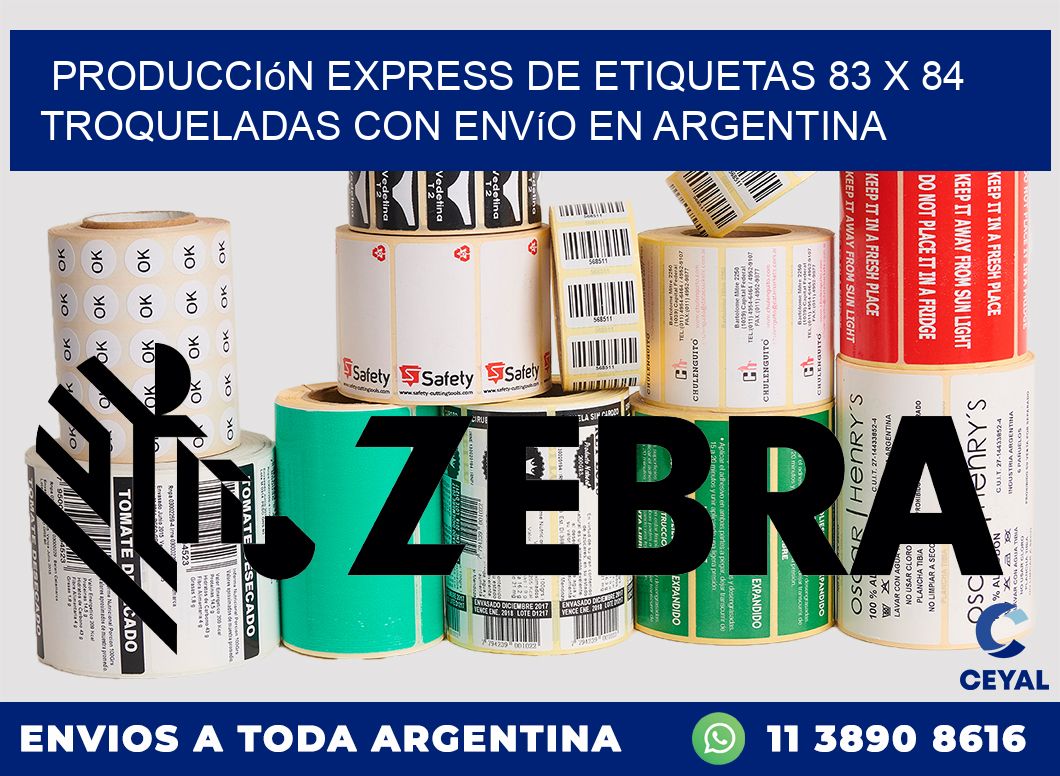 Producción express de etiquetas 83 x 84 troqueladas con envío en Argentina