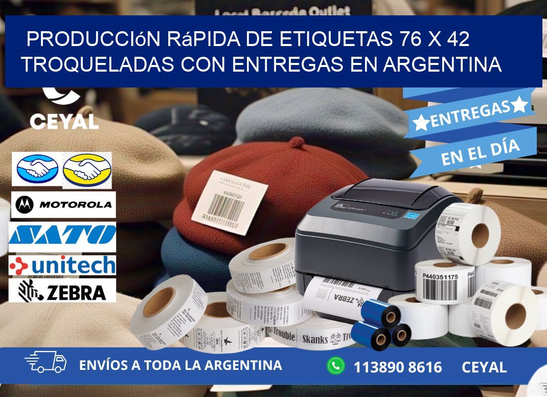 Producción rápida de etiquetas 76 x 42 troqueladas con entregas en Argentina
