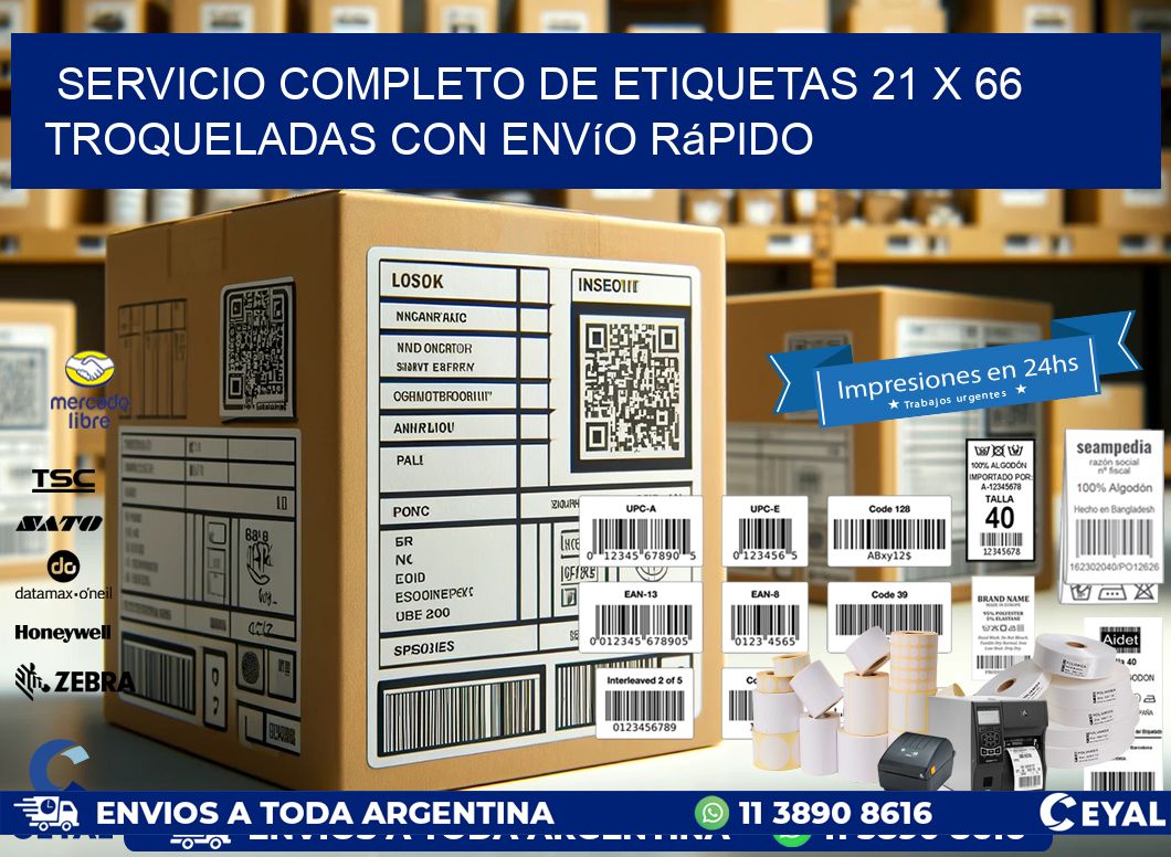 Servicio completo de etiquetas 21 x 66 troqueladas con envío rápido