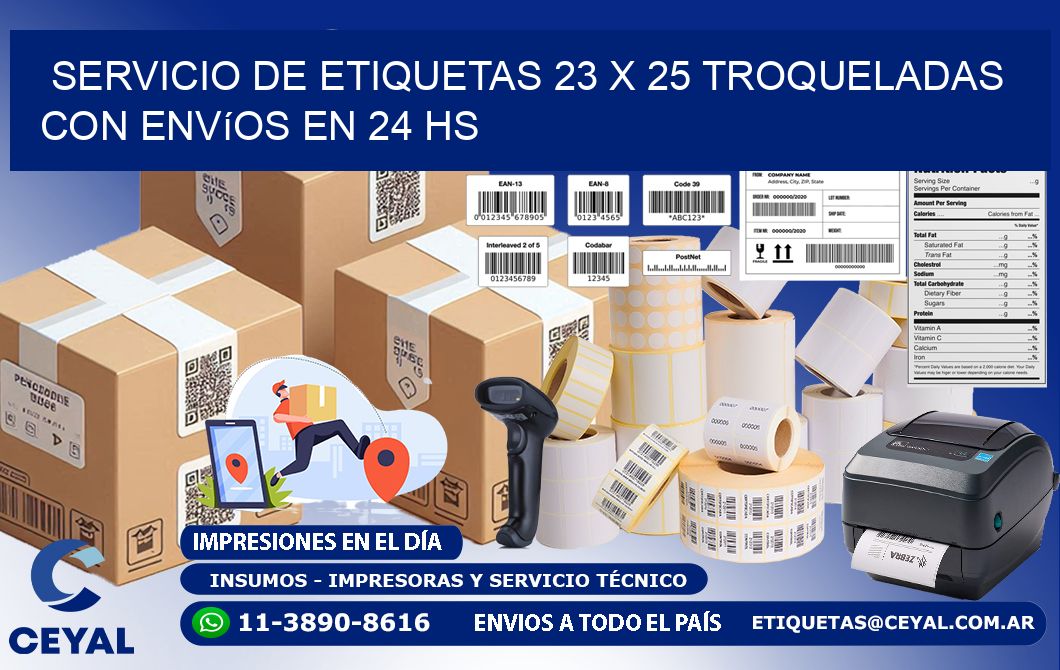 Servicio de etiquetas 23 x 25 troqueladas con envíos en 24 hs
