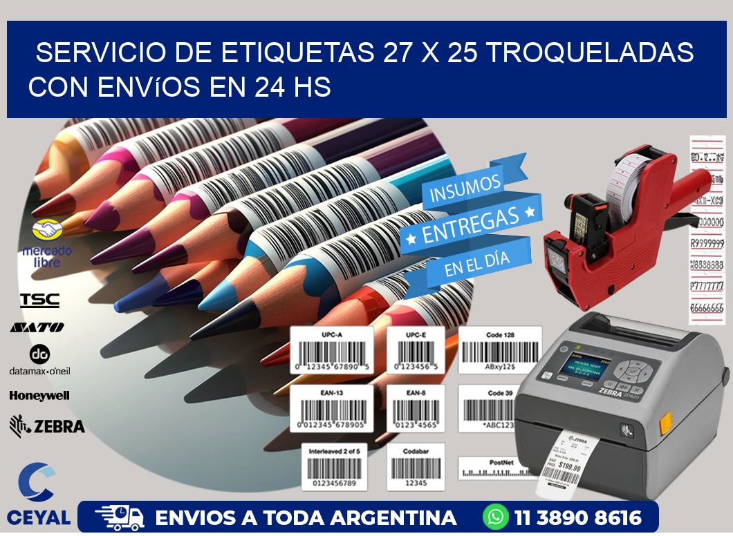 Servicio de etiquetas 27 x 25 troqueladas con envíos en 24 hs