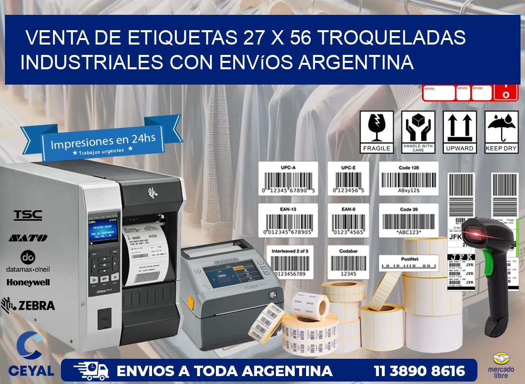 Venta de etiquetas 27 x 56 troqueladas industriales con envíos Argentina