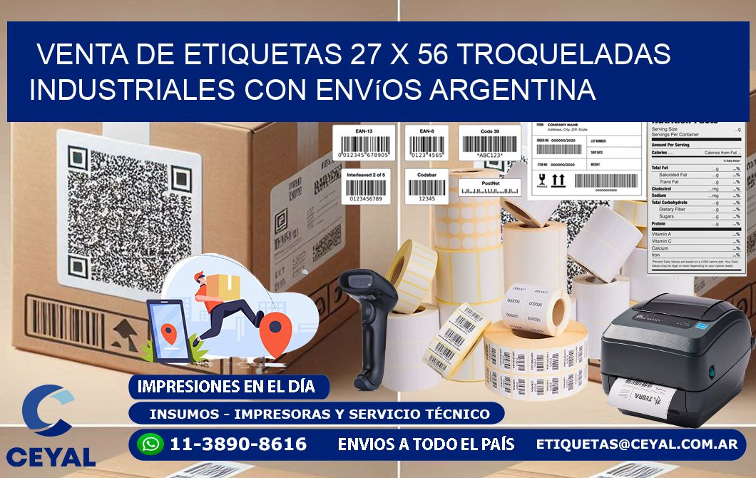 Venta de etiquetas 27 x 56 troqueladas industriales con envíos Argentina