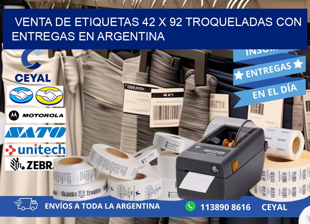 Venta de etiquetas 42 x 92 troqueladas con entregas en Argentina
