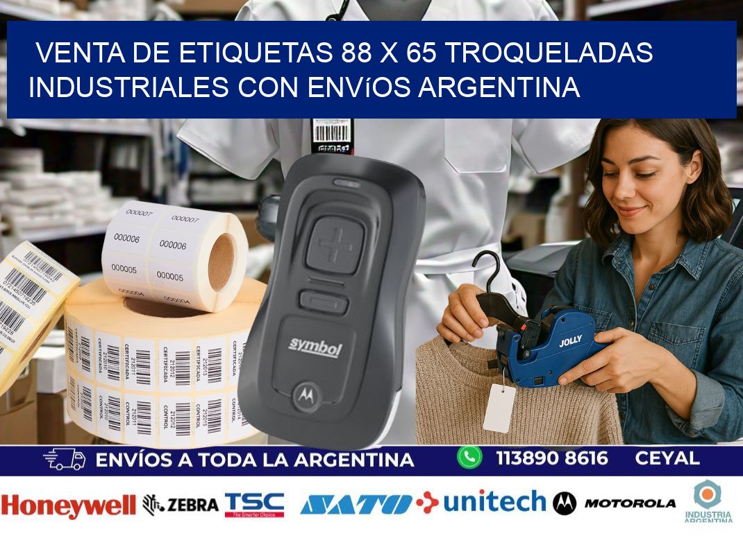 Venta de etiquetas 88 x 65 troqueladas industriales con envíos Argentina