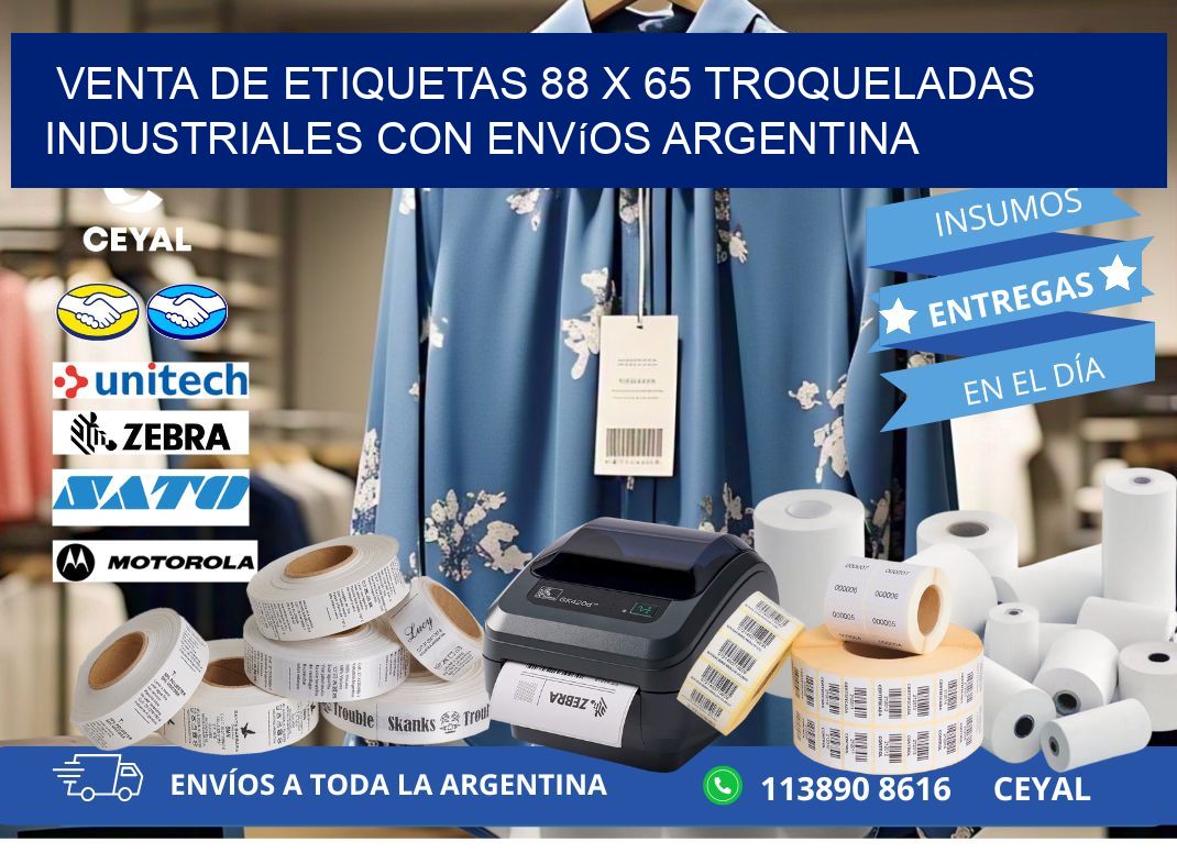 Venta de etiquetas 88 x 65 troqueladas industriales con envíos Argentina