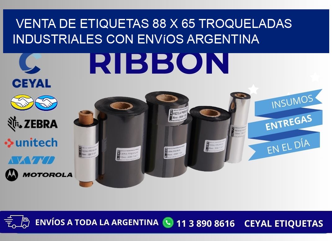 Venta de etiquetas 88 x 65 troqueladas industriales con envíos Argentina