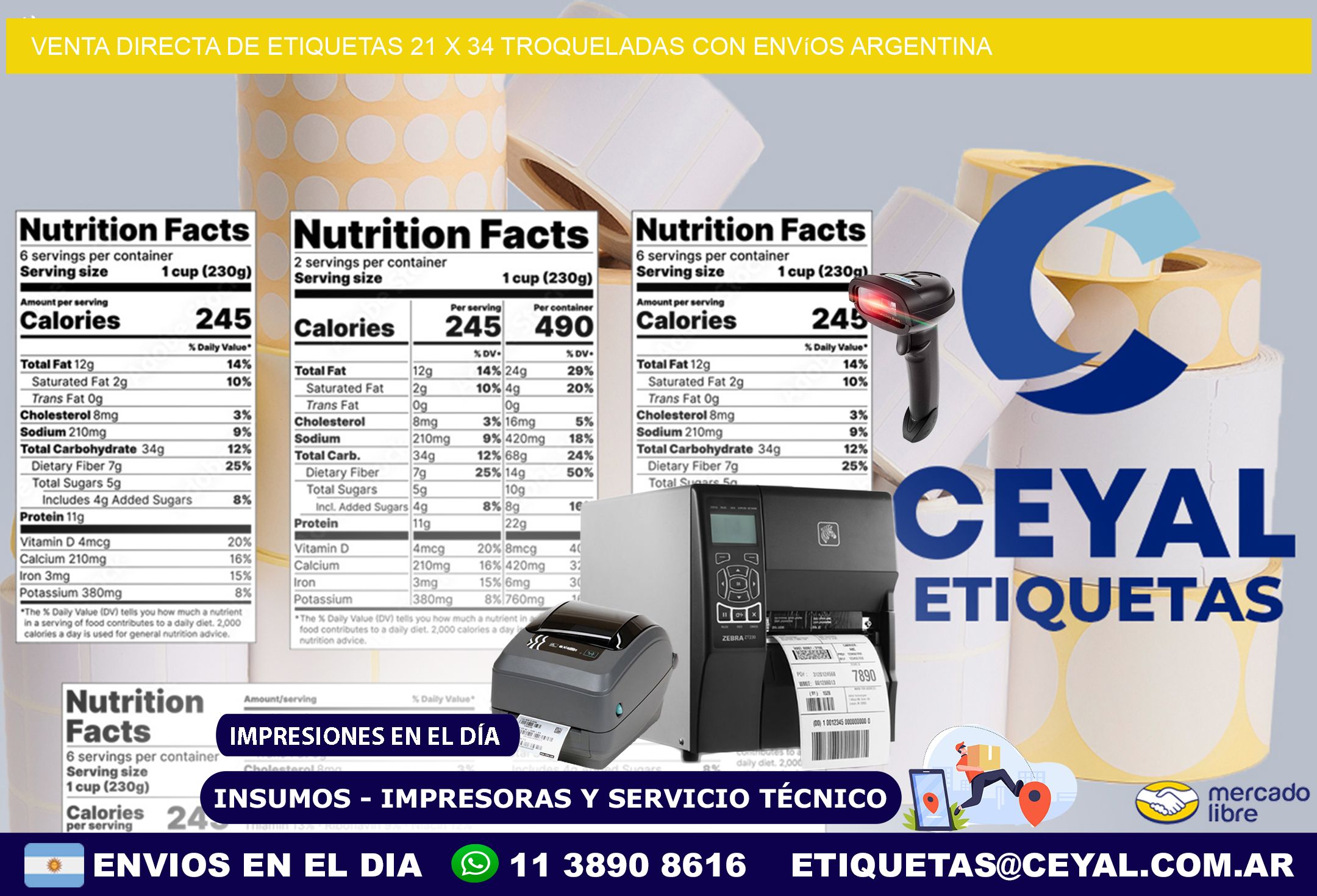 Venta directa de etiquetas 21 x 34 troqueladas con envíos Argentina