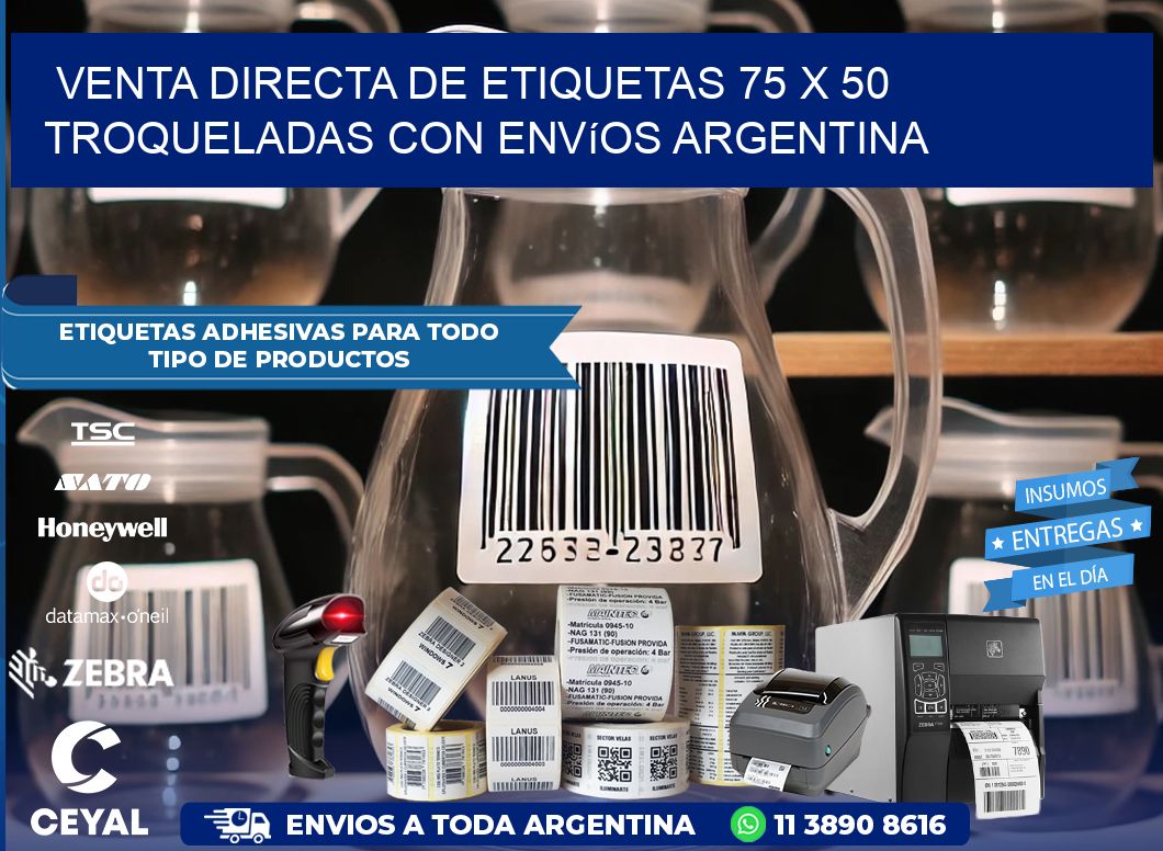 Venta directa de etiquetas 75 x 50 troqueladas con envíos Argentina