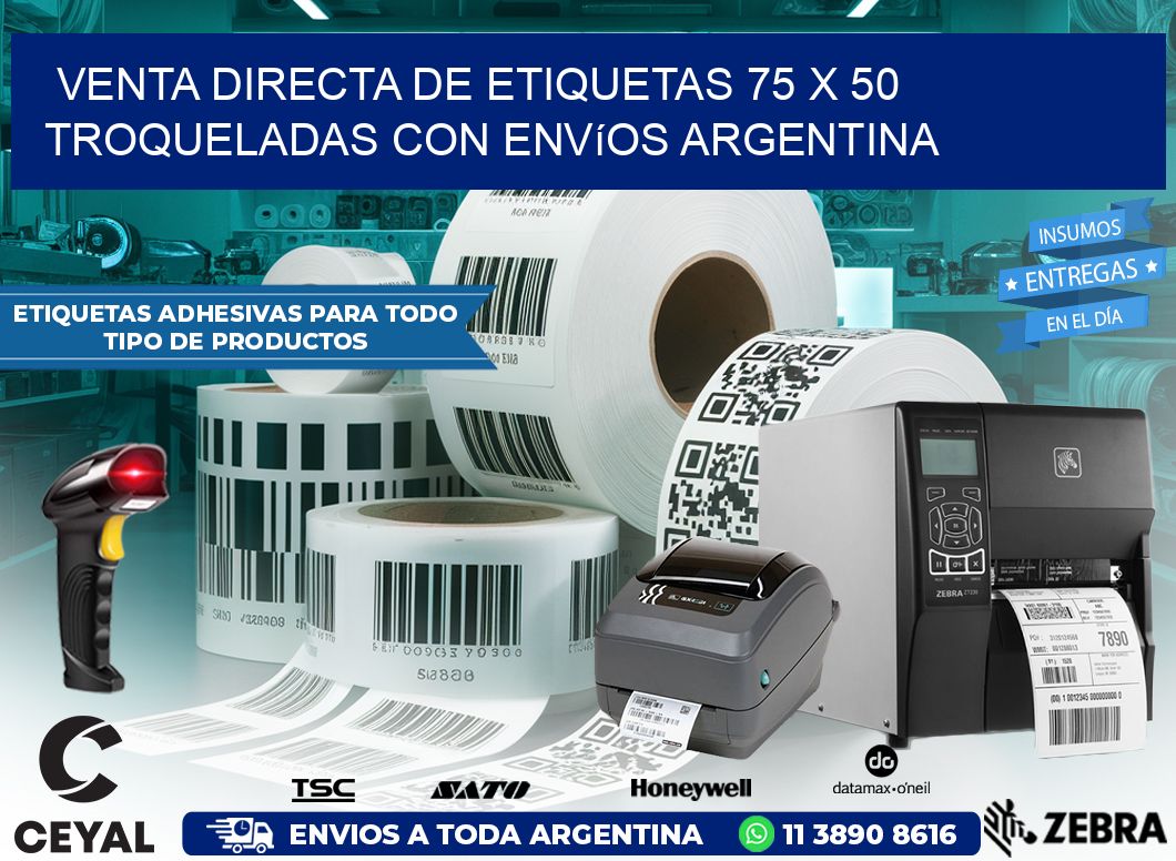 Venta directa de etiquetas 75 x 50 troqueladas con envíos Argentina
