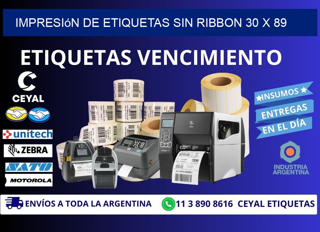 impresión de etiquetas sin ribbon 30 x 89