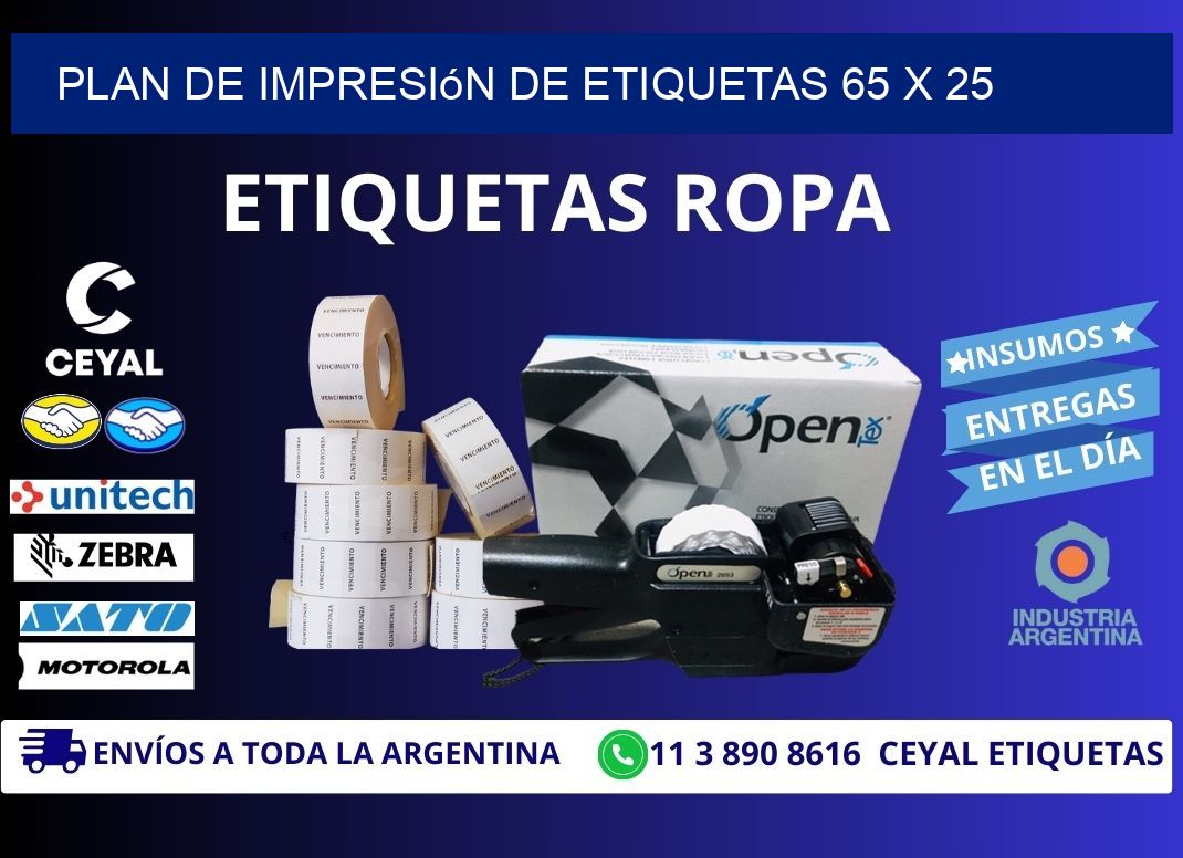 plan de impresión de etiquetas 65 x 25