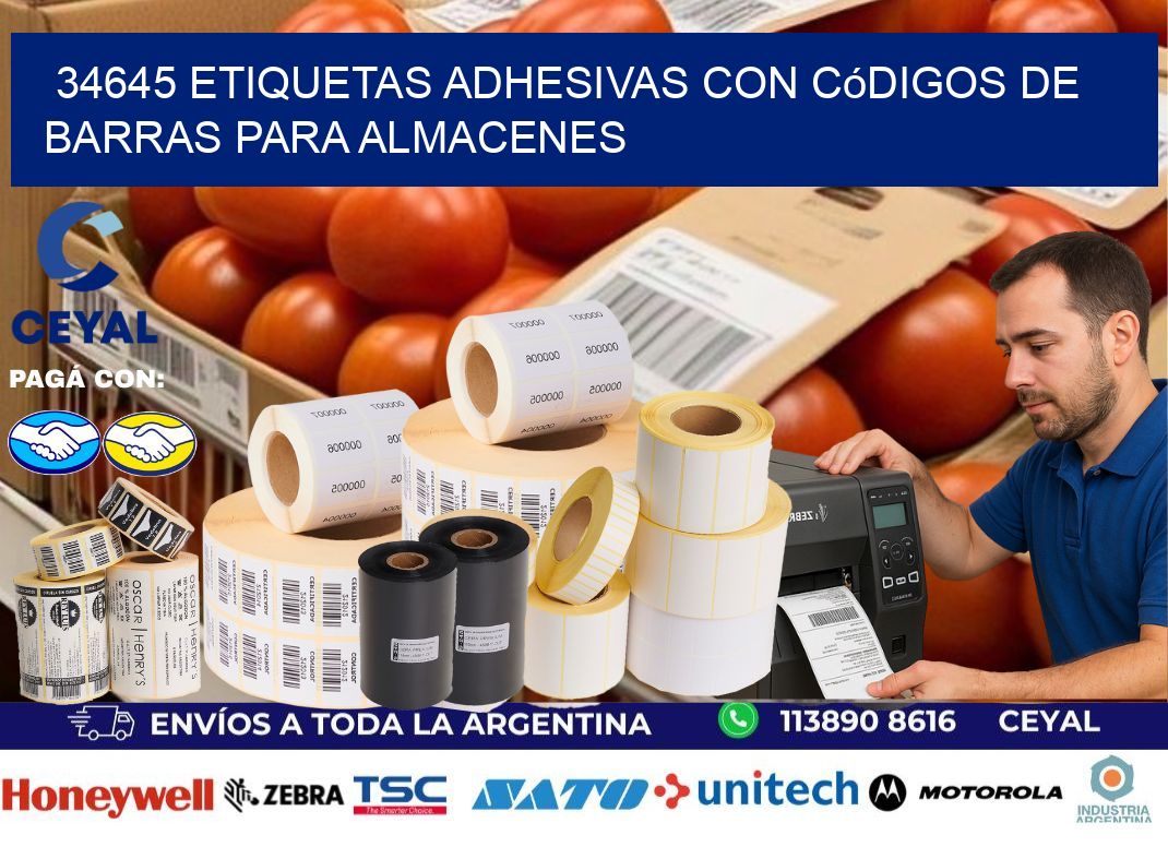34645 etiquetas adhesivas con códigos de barras para almacenes