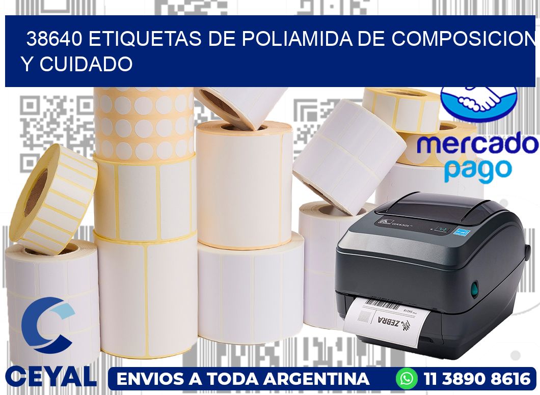 38640 etiquetas de poliamida de composicion y cuidado