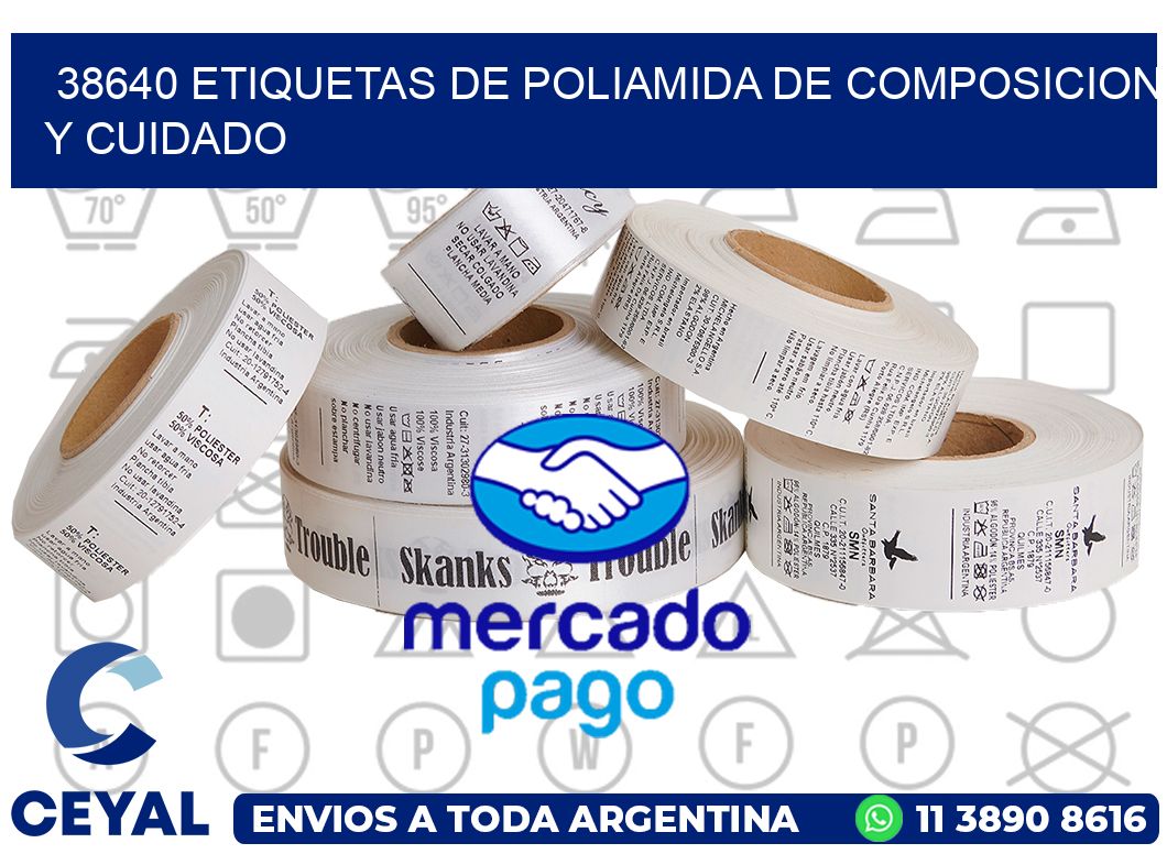 38640 etiquetas de poliamida de composicion y cuidado