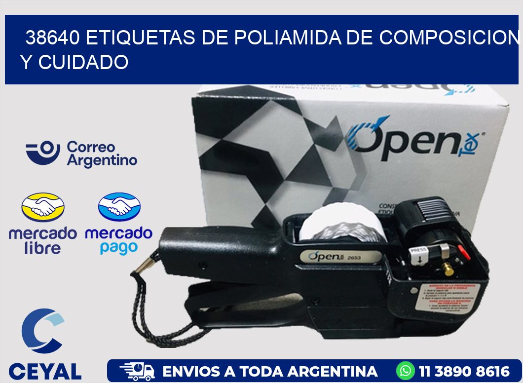 38640 etiquetas de poliamida de composicion y cuidado