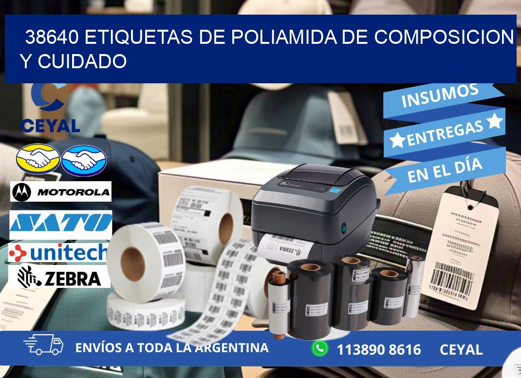 38640 etiquetas de poliamida de composicion y cuidado