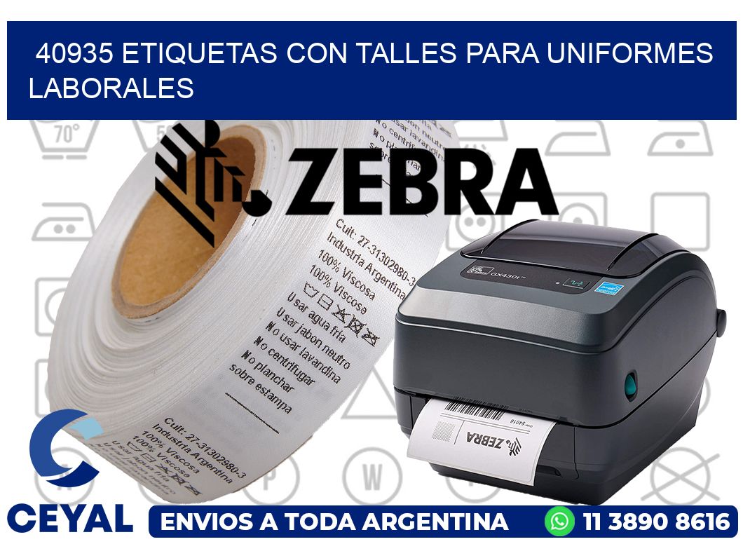 40935 etiquetas con talles para uniformes laborales