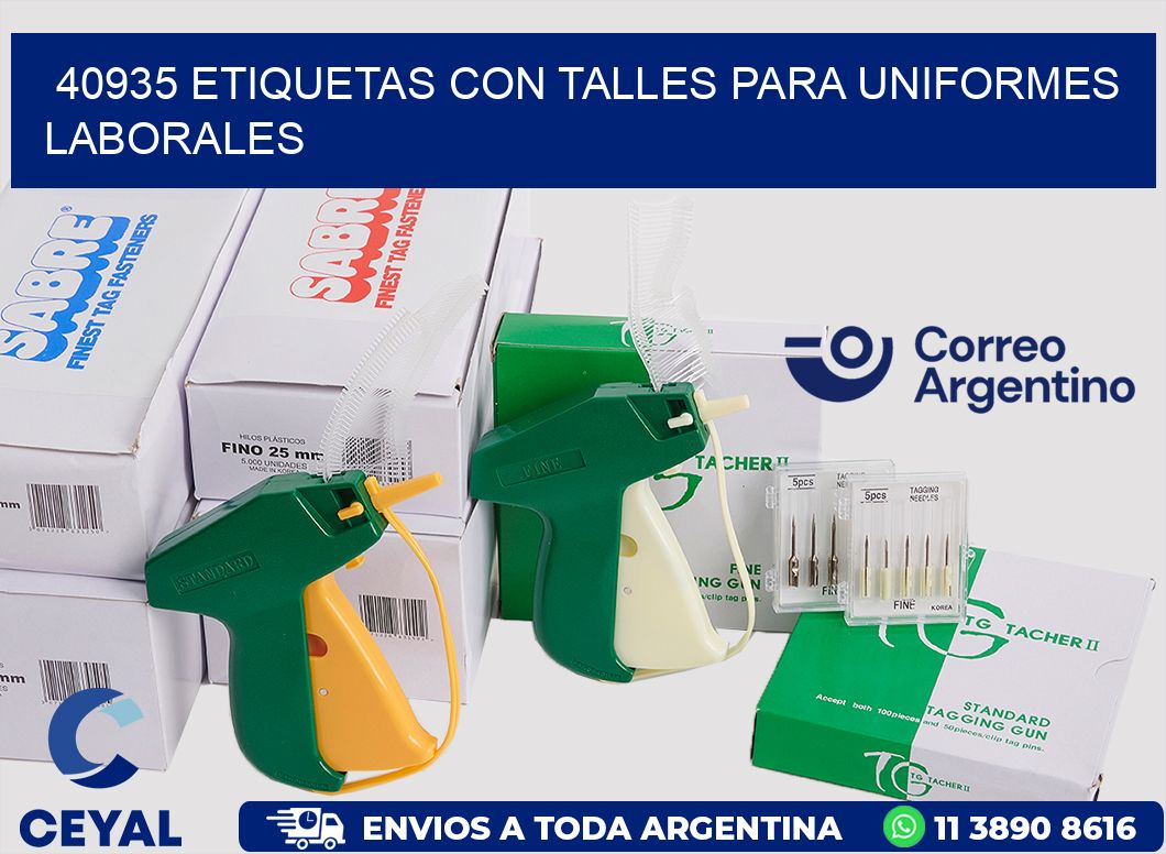 40935 etiquetas con talles para uniformes laborales