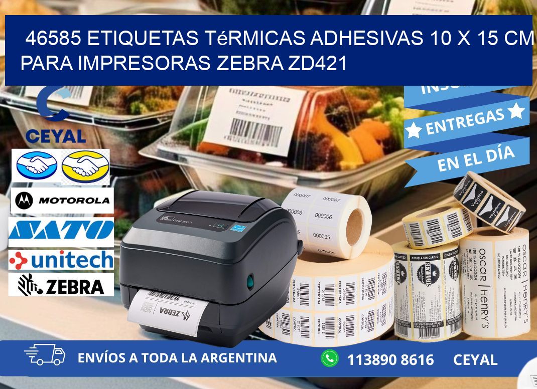 46585 Etiquetas Térmicas Adhesivas 10 x 15 cm para Impresoras Zebra ZD421