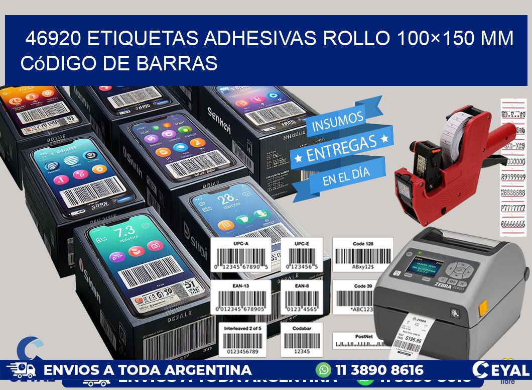46920 etiquetas adhesivas rollo 100×150 mm código de barras