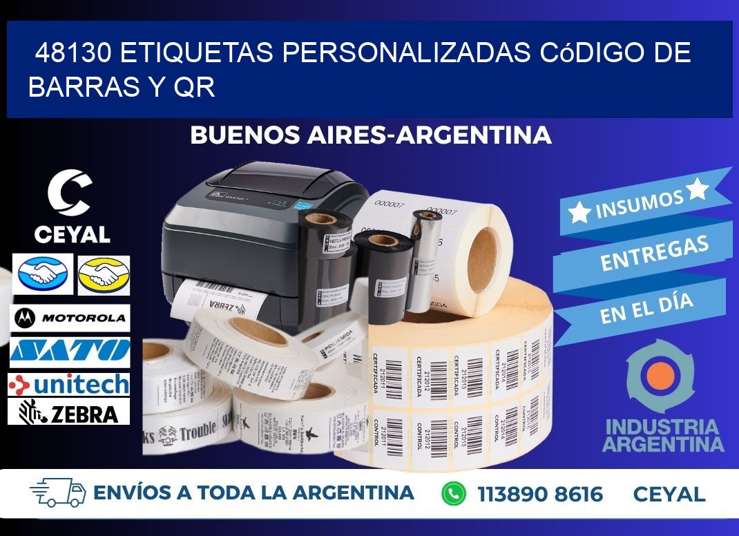 48130 etiquetas personalizadas código de barras y QR