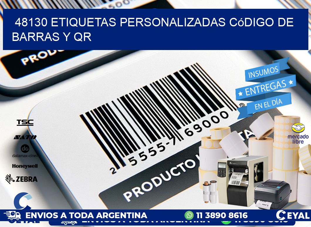 48130 etiquetas personalizadas código de barras y QR