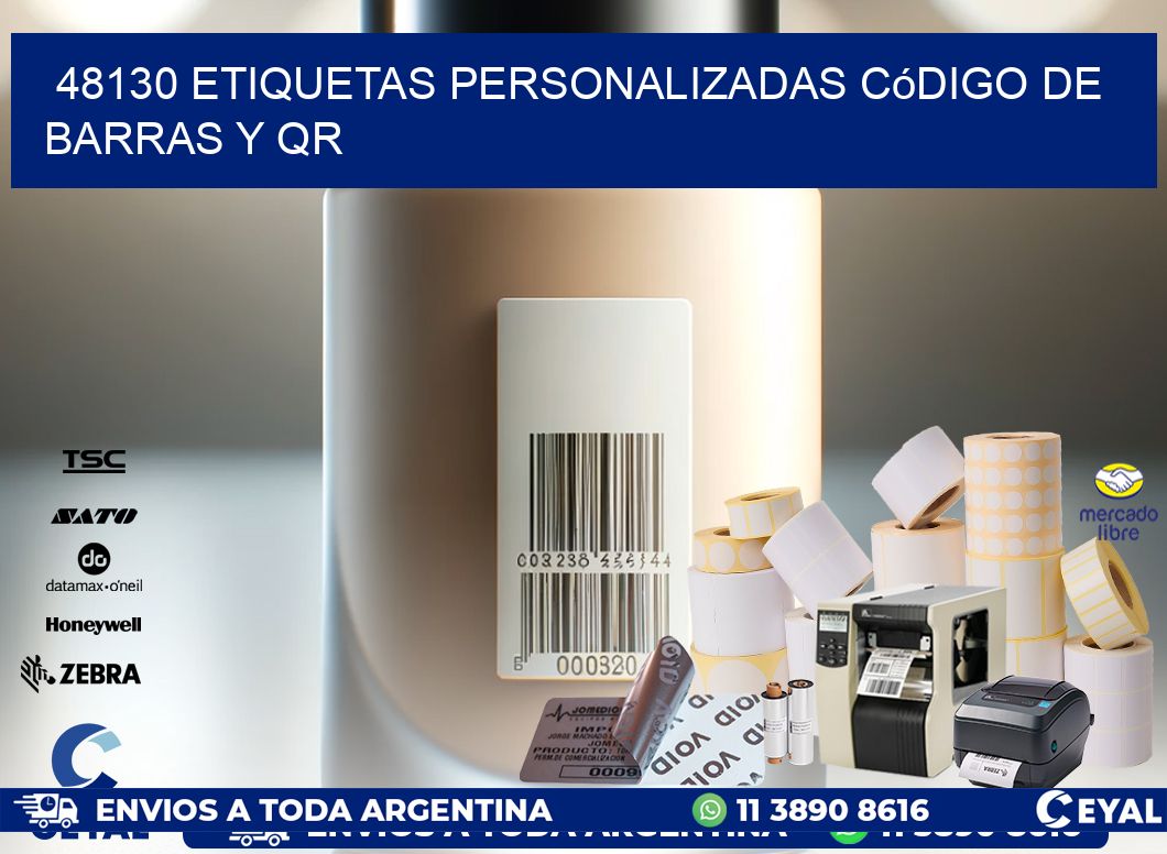 48130 etiquetas personalizadas código de barras y QR
