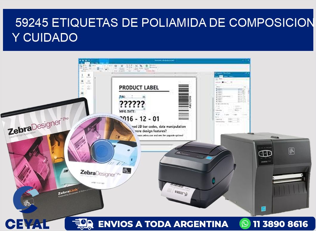 59245 etiquetas de poliamida de composicion y cuidado