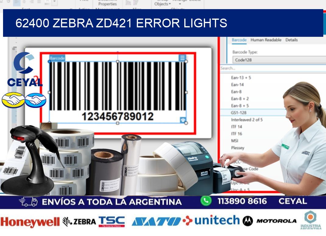 62400 Zebra ZD421 error lights