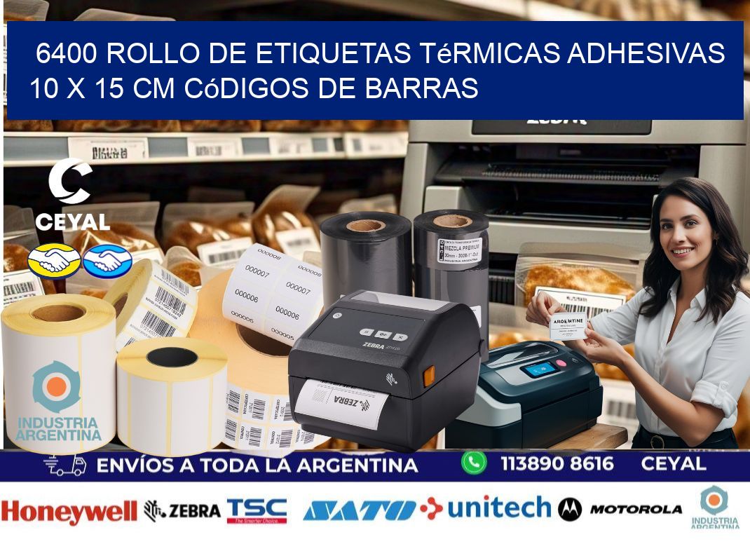 6400 Rollo de Etiquetas Térmicas Adhesivas 10 x 15 cm Códigos de Barras