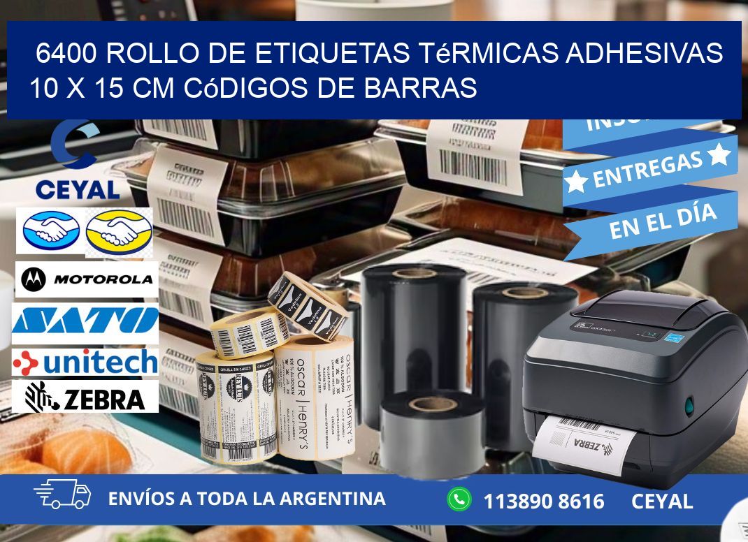6400 Rollo de Etiquetas Térmicas Adhesivas 10 x 15 cm Códigos de Barras