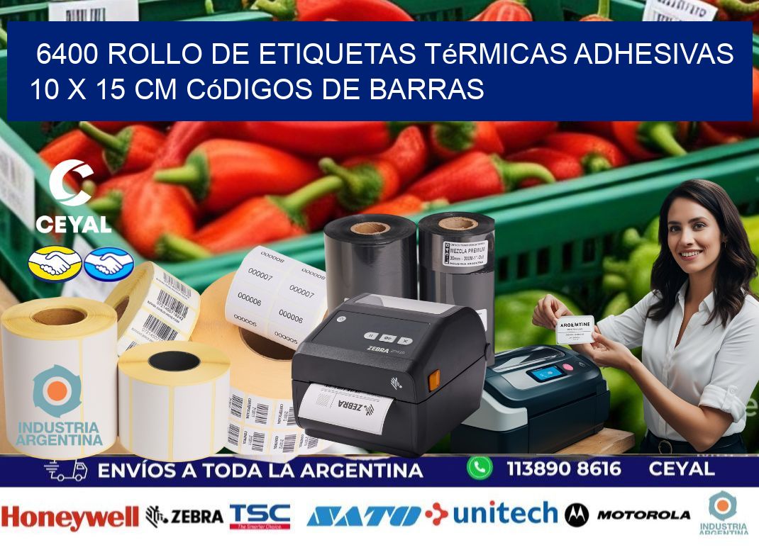 6400 Rollo de Etiquetas Térmicas Adhesivas 10 x 15 cm Códigos de Barras