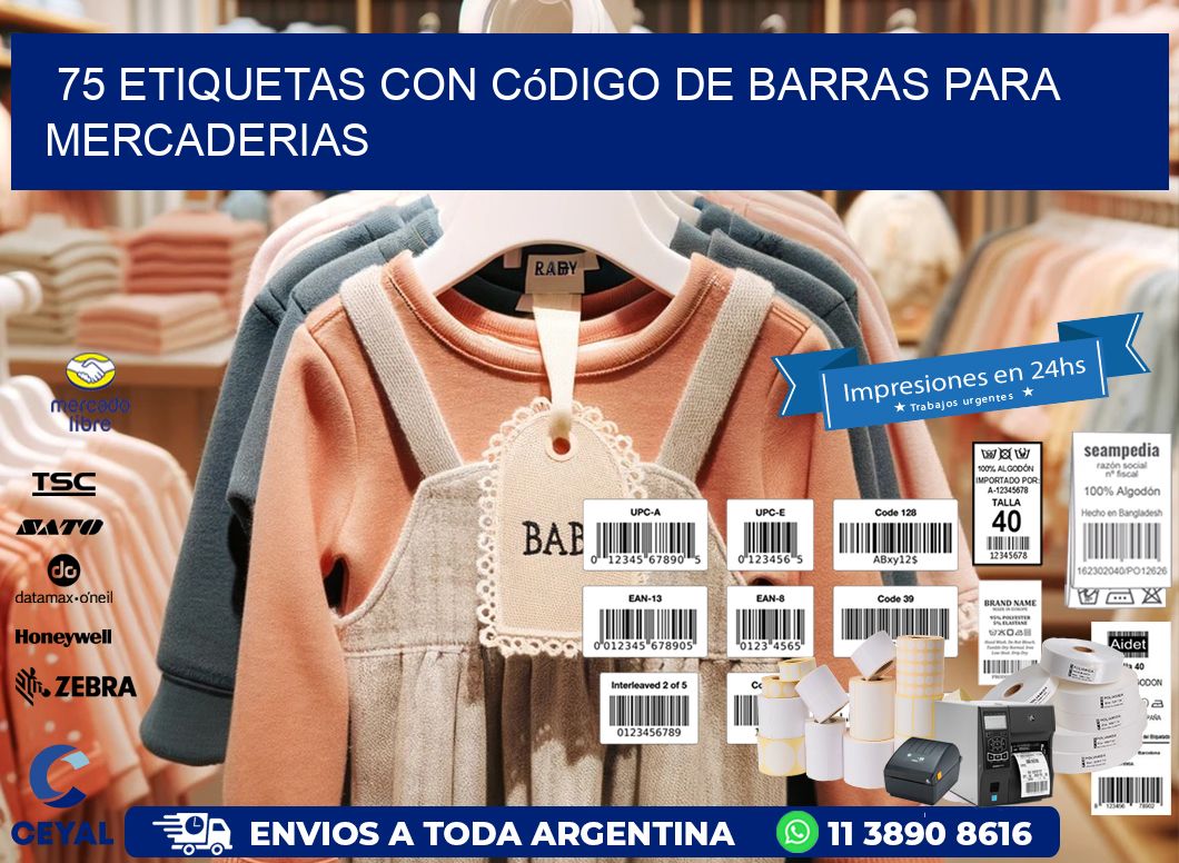 75 etiquetas con código de barras para mercaderias