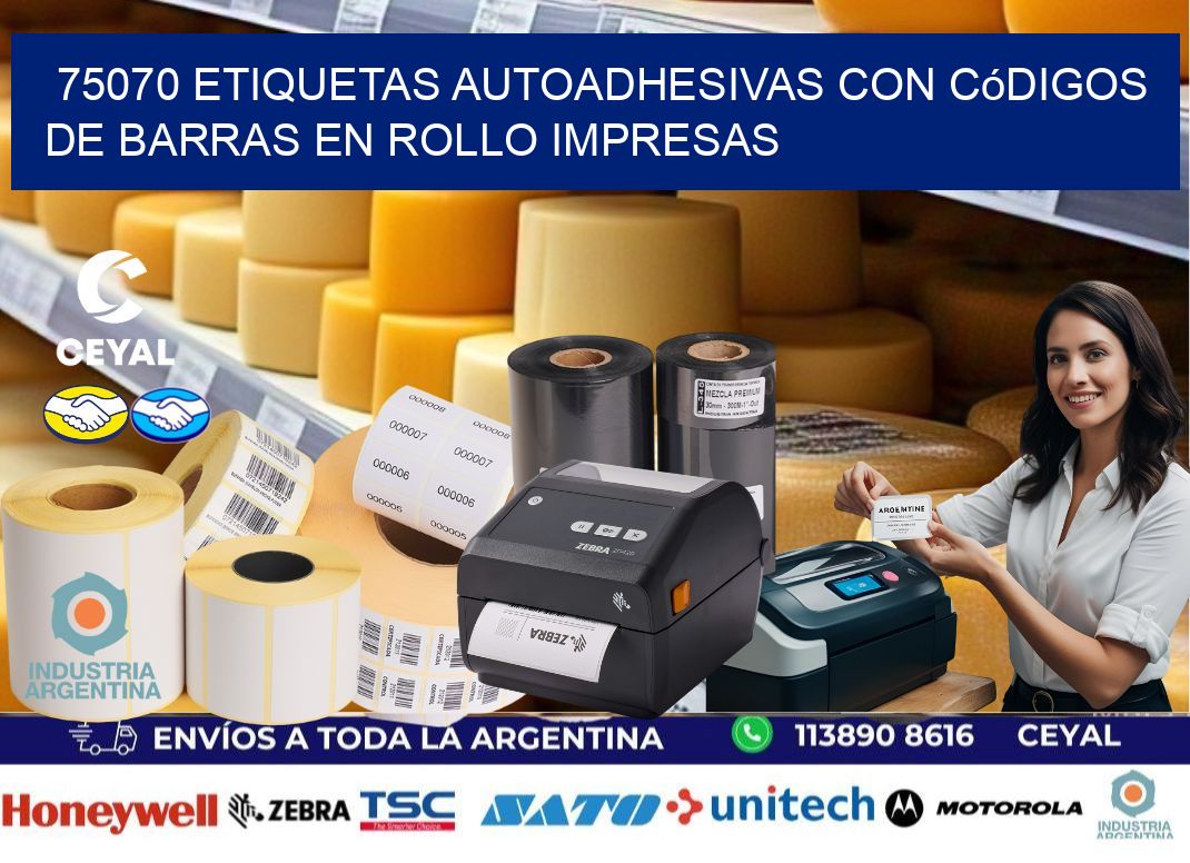 75070 Etiquetas autoadhesivas con códigos de barras en rollo impresas