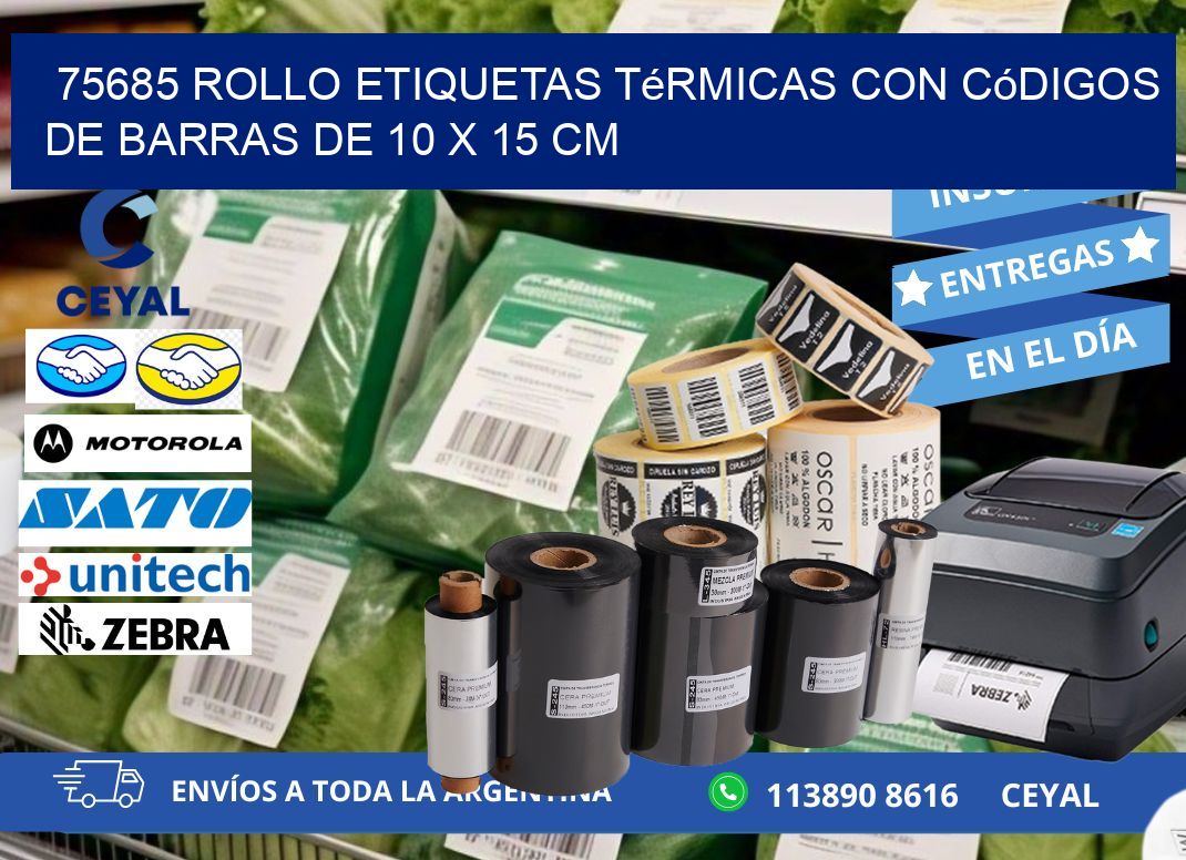 75685 Rollo etiquetas térmicas con Códigos de Barras de 10 x 15 cm