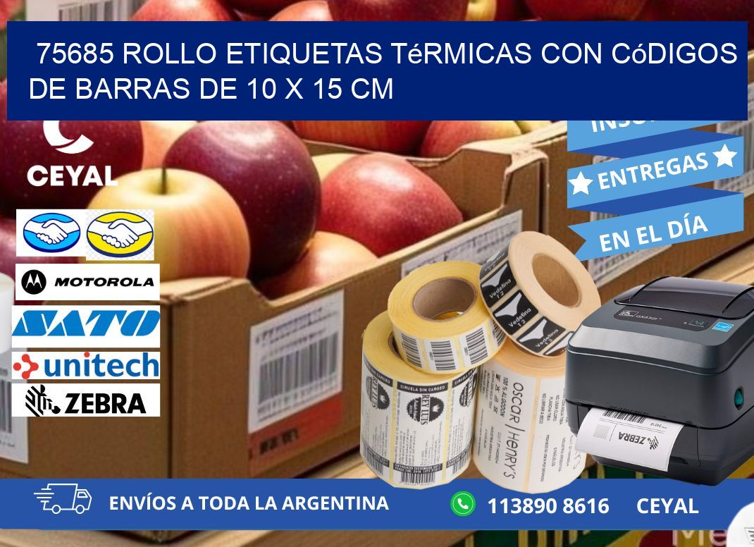 75685 Rollo etiquetas térmicas con Códigos de Barras de 10 x 15 cm
