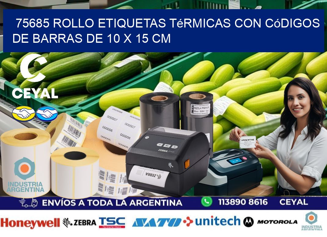 75685 Rollo etiquetas térmicas con Códigos de Barras de 10 x 15 cm