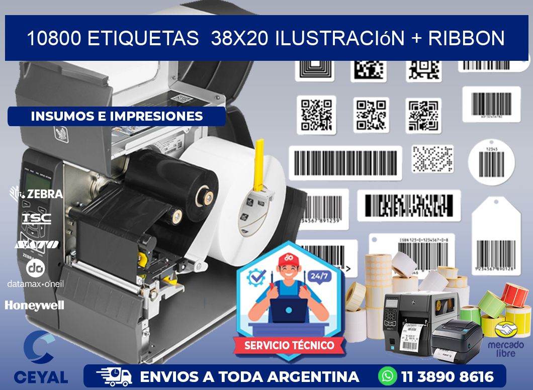 10800 etiquetas 38x20 ilustración + ribbon
